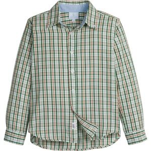 Little English boys, button-down shirt, mistletoe tartan, size 5